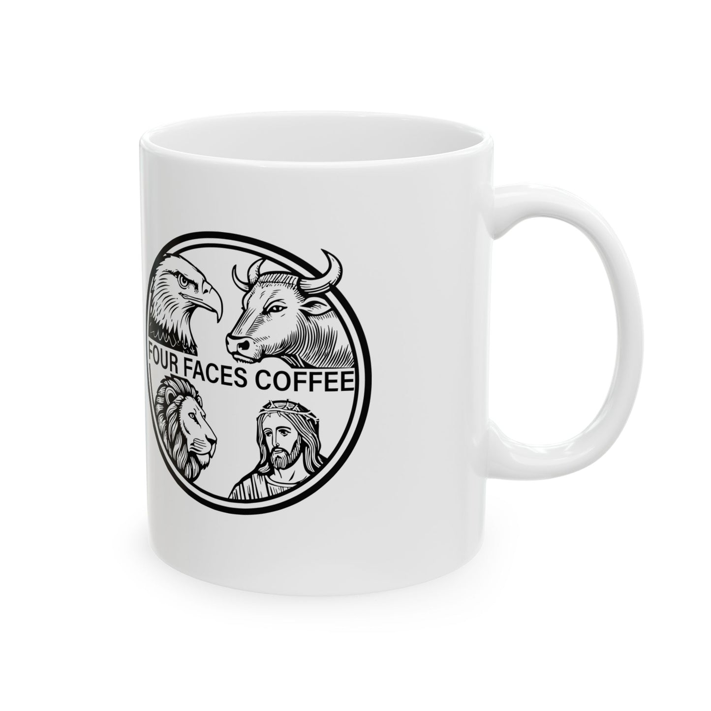 Four Faces Ceramic Mug, (11oz)